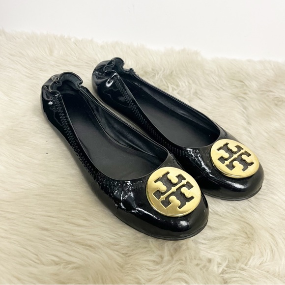 Tory Burch Shoes - Tory Burch Black Minnie Patent Leather Flats Size 8